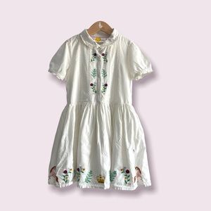 Mini Boden Girls Linen Embroidered Button Down Poplin Dress Size 6-7/122cm FUC